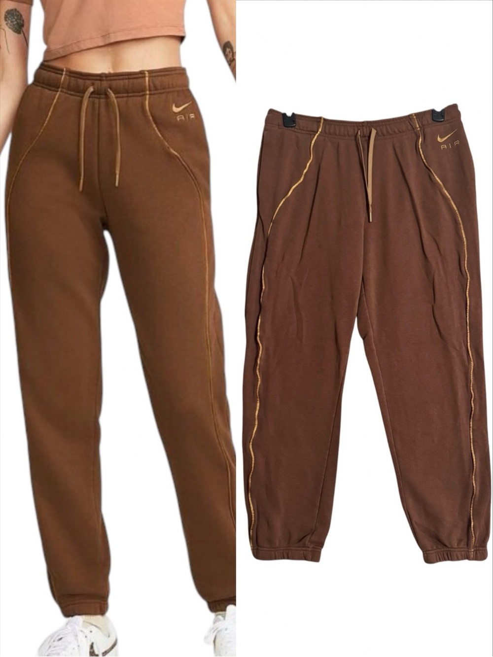 Nike Sportswear Air Fleece Mid-Rise Joggers Brown Women’s Large Pants Sweatpants